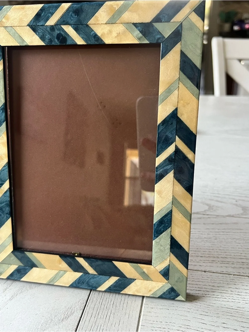 Natalini Italian Chevron Bone Inlay Picture Frame - Blue & Cream